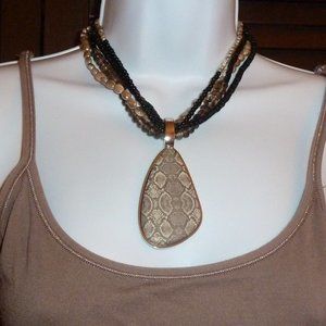 Premier Designs Vintage Snakeskin Print Pendant, Multi Strand Chains, Statement